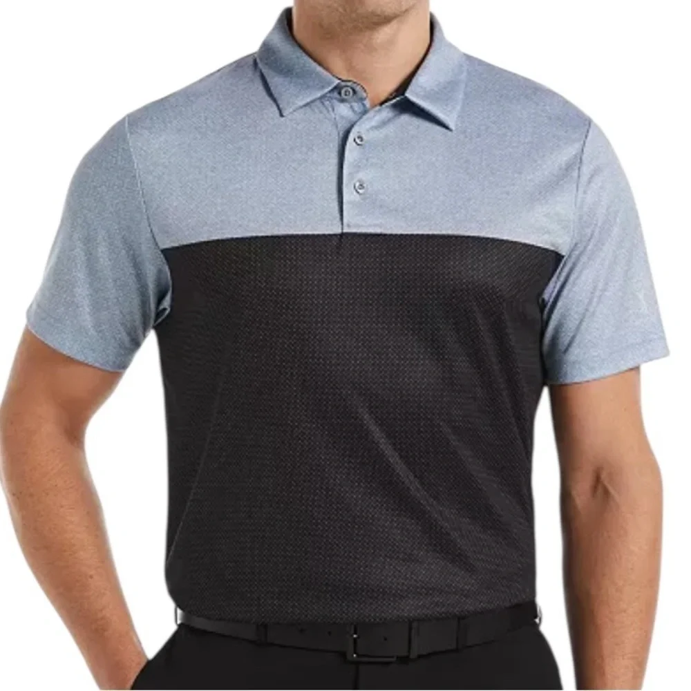 NWT PGA Tour Airflux Birdseye Block Print Athletic Fit Golf Polo Shirt | Size XL